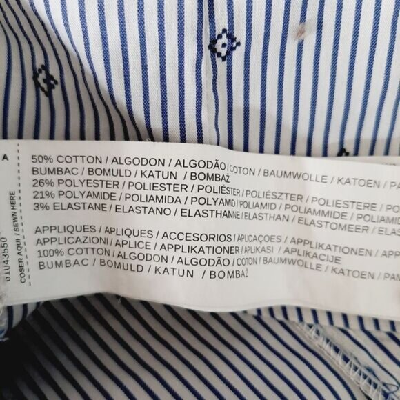 MANGO 1/4 Button Down Shirt White & Blue Stripe w/ Diamond Pattern Sz S - Picture 13 of 13